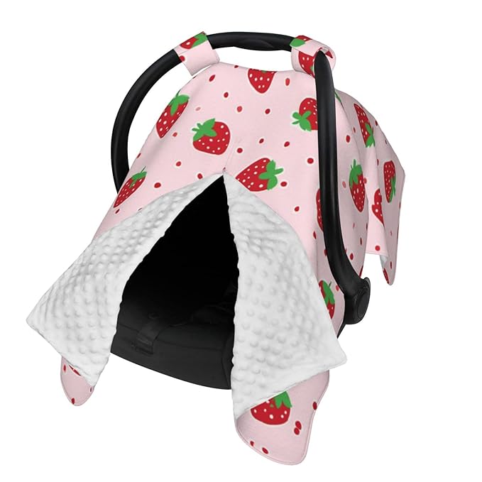 KiuLoam Pink Dots Strawberry Baby Car Seat Canopy, Nursing Cover for Mom Breastfeeding Scarf, Infant Car Seat Cover/Multiuse Baby Stroller Covers for Babies Boys Girls