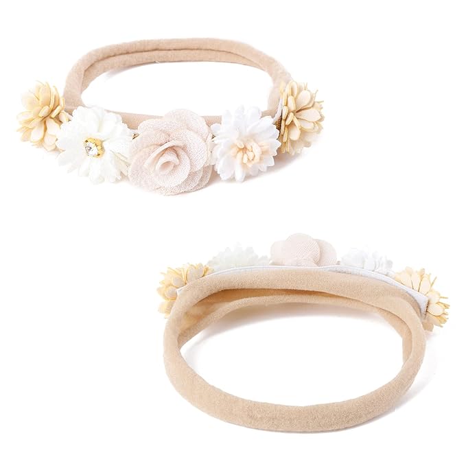 OOSAKU Baby Girl Flower Headbands Set Elastic Floral Headbands 6pcs Soft Nylon Hair Band for Newborn Toddler Hair Accessories