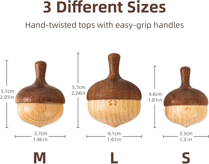 Wooden Spinning Tops Montessori Toy | 3 Pcs Handcrafted Tops for Kids 3+, Smooth & Safe, Gift-Ready | DadCarved