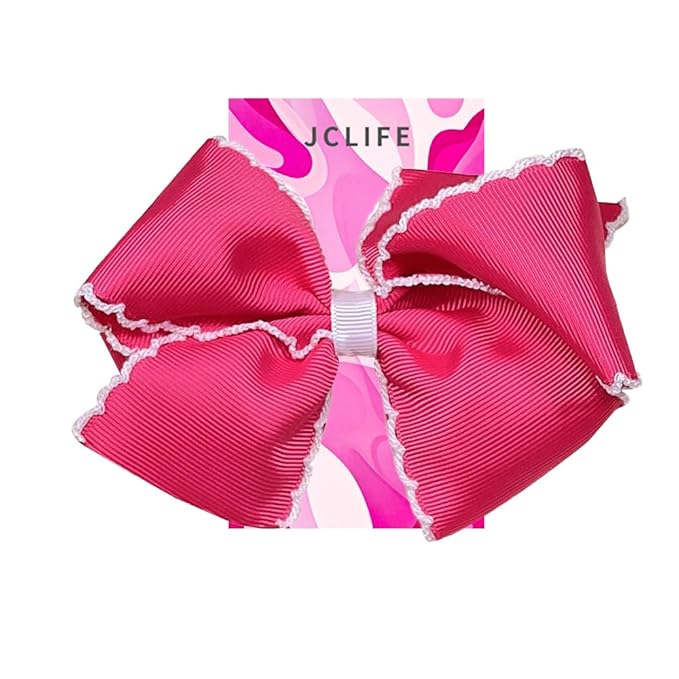 5 Inch Girls' Grosgrain Hair Bow, Alligator Clips Hair Barrettes, Moonstitch Edge Hair Bows with White Trim, (Hot Pink)