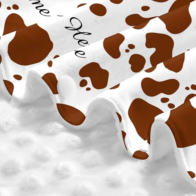 Personalized Brown Cow Print Baby Infant Car Seats Canopy for Babies with Name, Custom Multi-use Blankets for Baby Boys Girls, Peekaboo Minky Nursing Breastfeeding Stroller Cover Canopies for Newborn