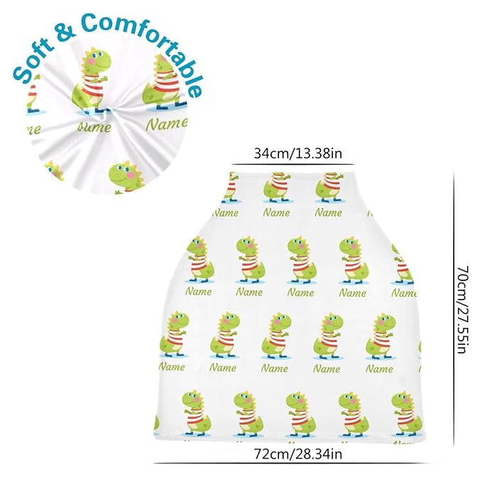 Personalized Cartoon Dinosaur Baby Car Seat Covers for Boys, Custom Carseat Canopy with Name, Nursing Cover Breastfeeding Scarf for Babies, Gift for Infant Newborn, Multiuse Stroller Cover