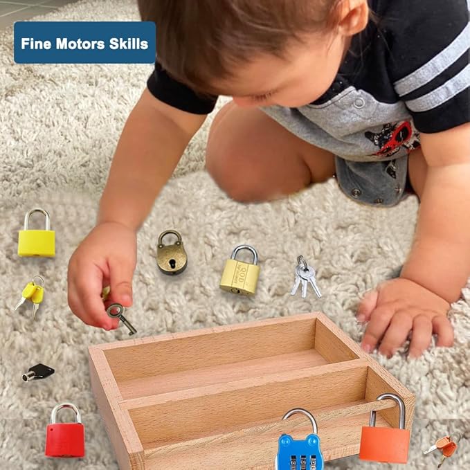 Inslat Montessori Lock and Key Toy Set for Toddlers, Educational STEM Lock Toys Matching Games Set with Wooden Tray for 3-5 Year Old Kids