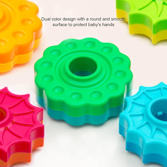 Baby Spinning Stacking Toys Sensory Toys for Toddlers 1-3, Rainbow Ring Spin Montessori Toys for Babies 12 Months, Autism Learning Toy for 1 2 3 One Year Old Girl Boy Christmas Birthday Gifts