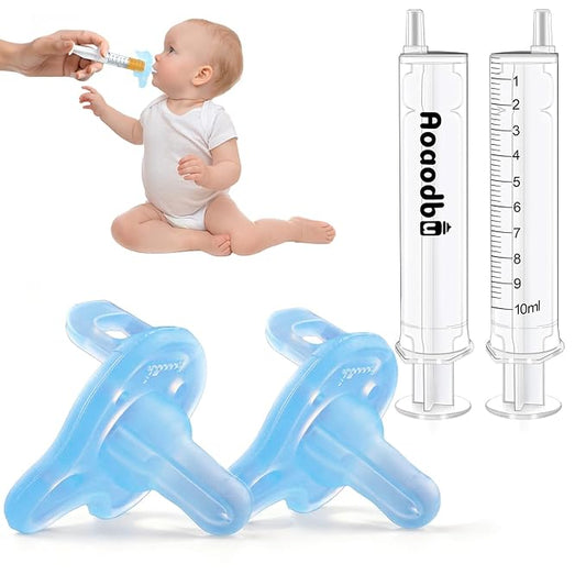 Baby Medicine Dispenser, Baby Medicine Syringe, 0 Months and up Baby Pacifiers, 100% Silicone Pacifiers, BPA-Free (Blue, Model 2)