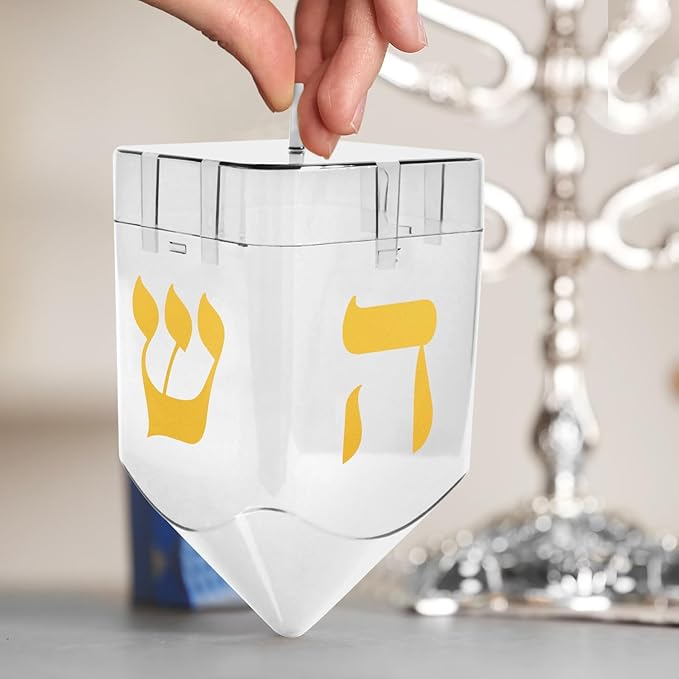 Large Fillable Dreidels for Hanukkah, Pack of 4 Plastic Dreidels Bulk, Clear Large Dreidels That Bring Joy and Tradition to Every Celebration