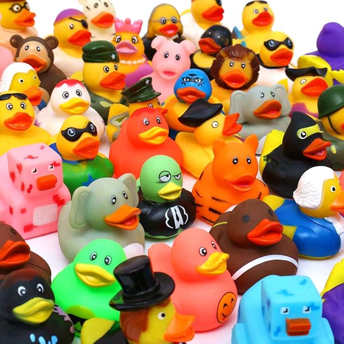 WQTHE 120 Pack Rubber Duck for Jeeps Ducking - 2.3 Inch Bulk Floater Duck for Kids - Baby Bath Toy Assortment - Party Favors, Birthdays, Bath Time, and More (50 Varieties)