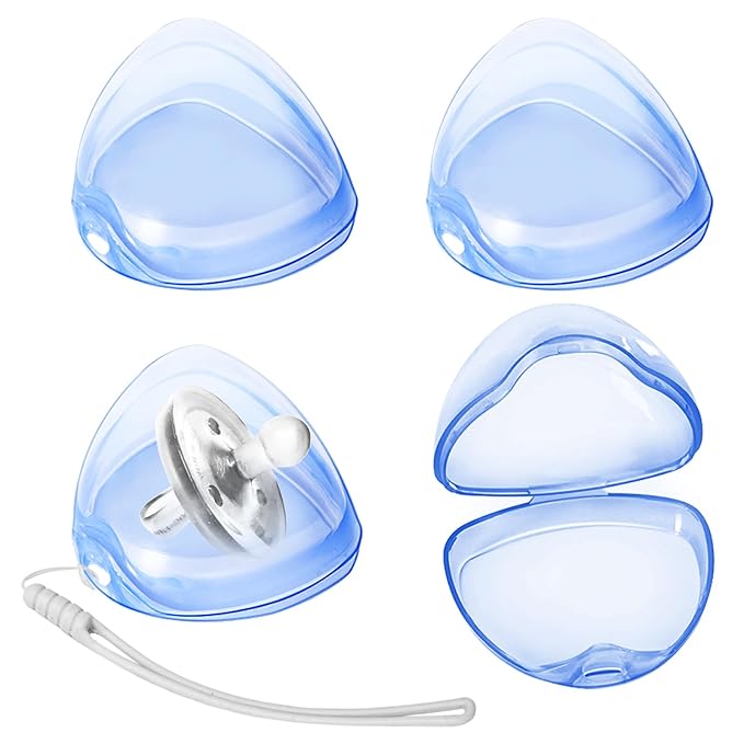 Nisxabebe Pacifier Case,4 Pack BPA Free Pacifier Holder Case with Lanyard for Diaper Bag,Pacifier Container Box for Baby Binky Nipple Travel,Essential Pacifier Accessories,Easy to Clean,Blue