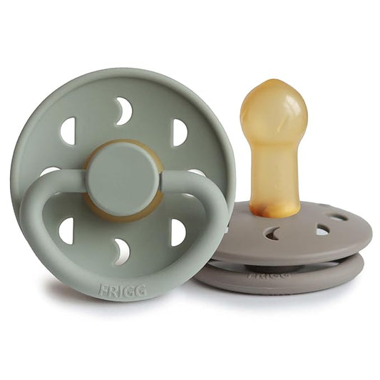 FRIGG Moon Natural Rubber Baby Pacifier | Made in Denmark | BPA-Free (Sage/Portobello, 6-18 Months) 2-Pack