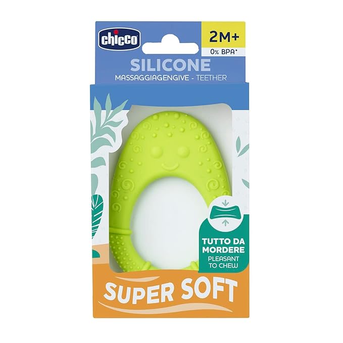 Chicco Teether Soft Avocado, for Babies from 2m +, 100% Silicone, Massage Sore Gums, Easy to Grasp