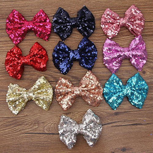 CÉLLOT Party Festival Baby Girls Sparkling Bows Clips 15PCS Glitter Sequins 4" Hair Bows Alligator Hair Clips for Girls Baby Children Toddlers