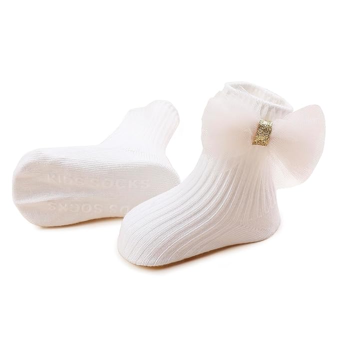 cherrboll Baby Girl Headbands and Socks Set, 3Pcs Soft Floral Hairbands Hair Bows Knit Socks for Newborn Infants Toddlers Photography Props Gifts