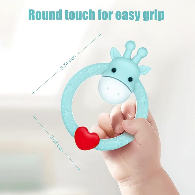 3 Pack BPA Free Silicone Giraffe Ring, Valentines Day Gifts Baby Teether, SHARE&CARE Heart Baby Teething Toys for 3 Months Above Infant Sore Gums Pain Relief, Women Gift for Mom, Wife,Her