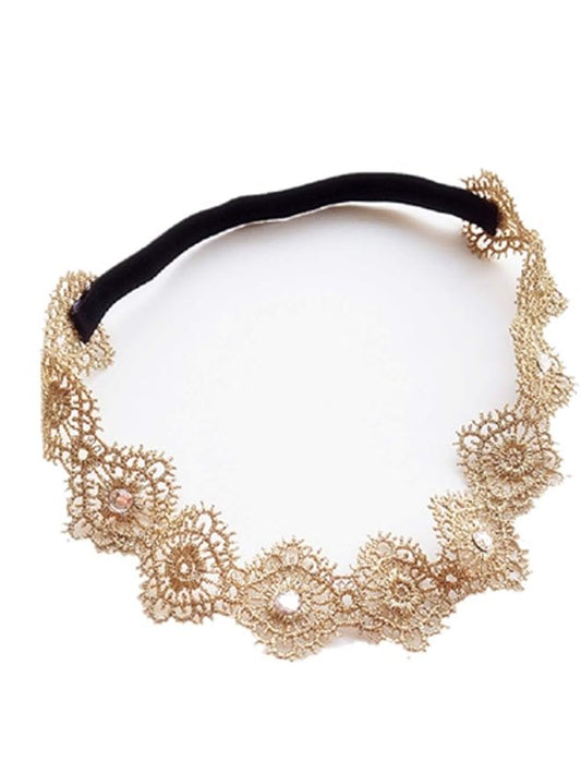 Hapibuy Gold Lace Flower Rhinestone Design Headpiece For Lovely Baby Princess Girls Hand Sewing Beads Hair Accessories Toddlers Headwrap for baby Girl
