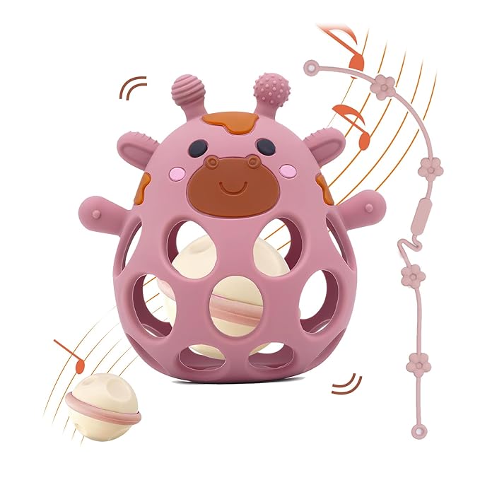Baby Teething Toys Balls for 0-12 Months, Silicone Sensory Baby Teething Rattle Balls with Pacifier Clip Holder,Easy Grasp Infant Rattle Teether Toy, BPA Free,Soft Infant Chew Toys
