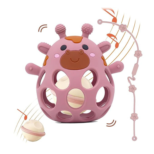 Baby Teething Toys Balls for 0-12 Months, Silicone Sensory Baby Teething Rattle Balls with Pacifier Clip Holder,Easy Grasp Infant Rattle Teether Toy, BPA Free,Soft Infant Chew Toys