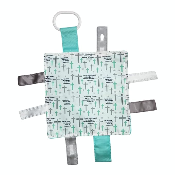 Baby Jack & Co. for This Child I Have Prayed Bible Verse Prayer Biblical Baptism Sensory Crinkle Tag Toy, Security & Teething Soothing Learning Lovey for Babies, 8”X8”