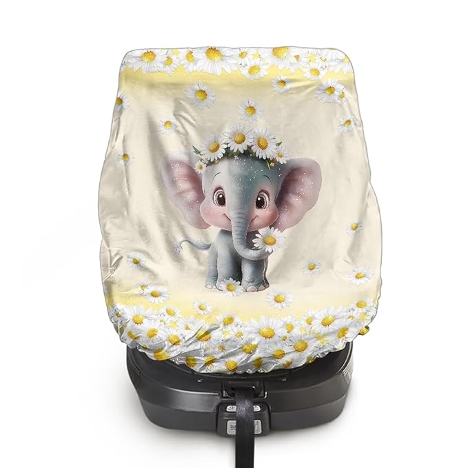 XYZCANDO Elephant Car Seat Covers for Babies Girl Cartoon Car Seat Sun Protection Replacement Baby Car Seat Sun Shade Cover for Travel Breathable Cooling Car Seat Cover Baby Gift for Wife