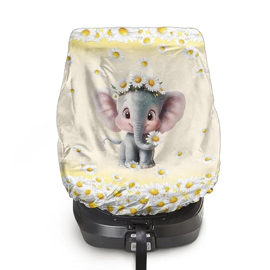XYZCANDO Elephant Car Seat Covers for Babies Girl Cartoon Car Seat Sun Protection Replacement Baby Car Seat Sun Shade Cover for Travel Breathable Cooling Car Seat Cover Baby Gift for Wife