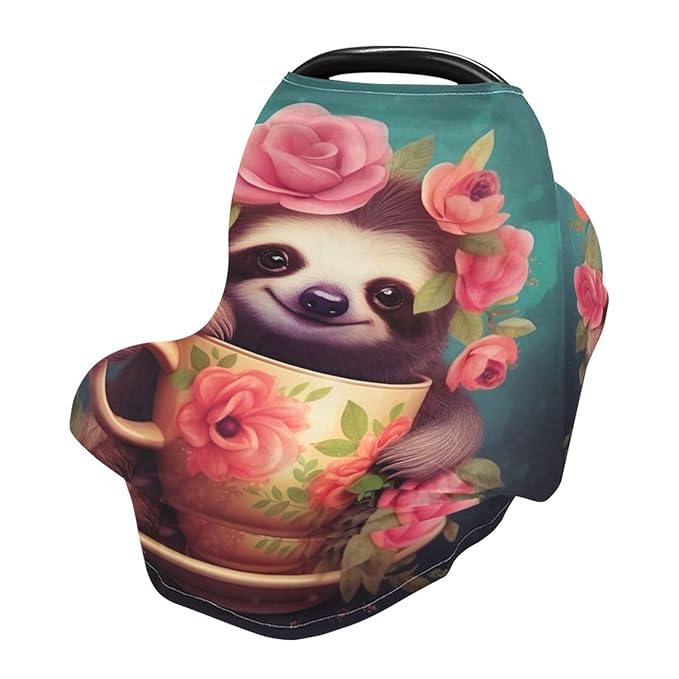 Baby Car Seat Covers Cute Sloth Stretchy Breastfeeding Scarf Breathable Infant Carseat Canopy Nursing Covers Multi Use for Stroller High Chair Shopping Cart Boys and Girls