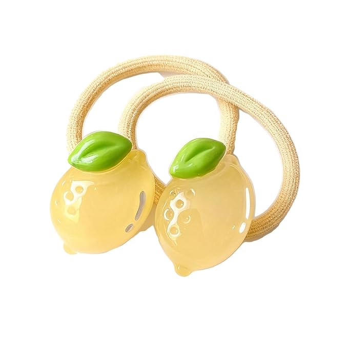 Lemon Hair Rope Tie Baby Girls Fruits Bowknot Kids Girls Yellow Lemon Hair Ring Tie BBG97 (Set-G)