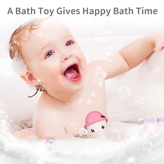 Mombella Octopus Squishy Silicone Teethers for Infants 3-18 Months, Baby Teething Toys, Perfect for Girl's Baby Shower Registry