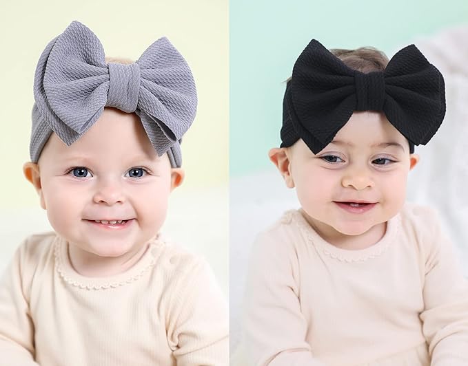 Cinaci 12 Pack Solid Candy Colors Stretchy Wide Nylon Headbands with Knot Big Hair Bow Elastic Headwraps Oversized Hair bands Large Hair Bows Hair Accessories for Baby Girls Infants Toddlers Kids