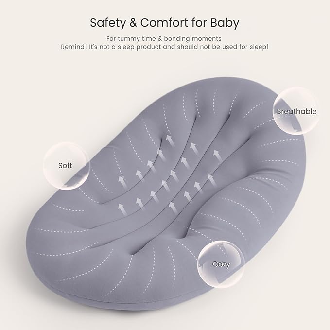 Baby Lounger for Newborn: Portable & Lightweight Pillow for Tummy Time Playtime & Diaper Changes - Skin-Friendly & Breathable for 0-12 Month Supervised Use