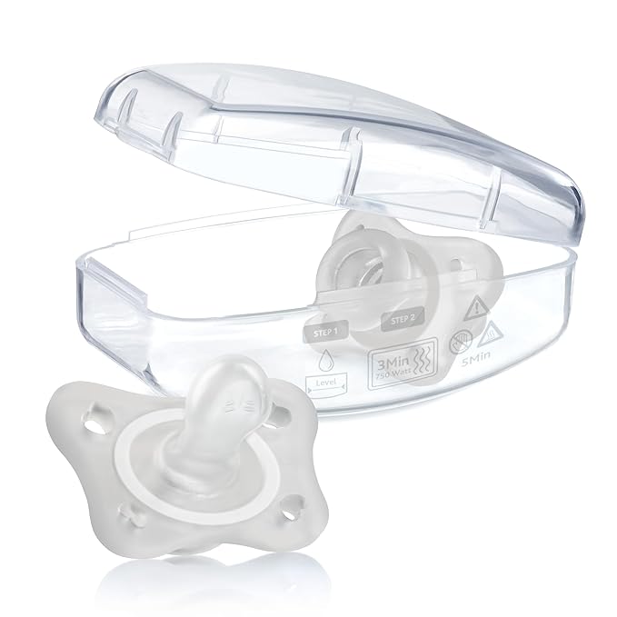 Chicco PhysioForma Mini Orthodontic Pacifier for Babies 0-2 Months, Ultra Light & Small, 100% Soft Silicone, Supports Breathing, One-Piece Design, Included Sterilizing Case, BPA Free, 2-Pack, Clear