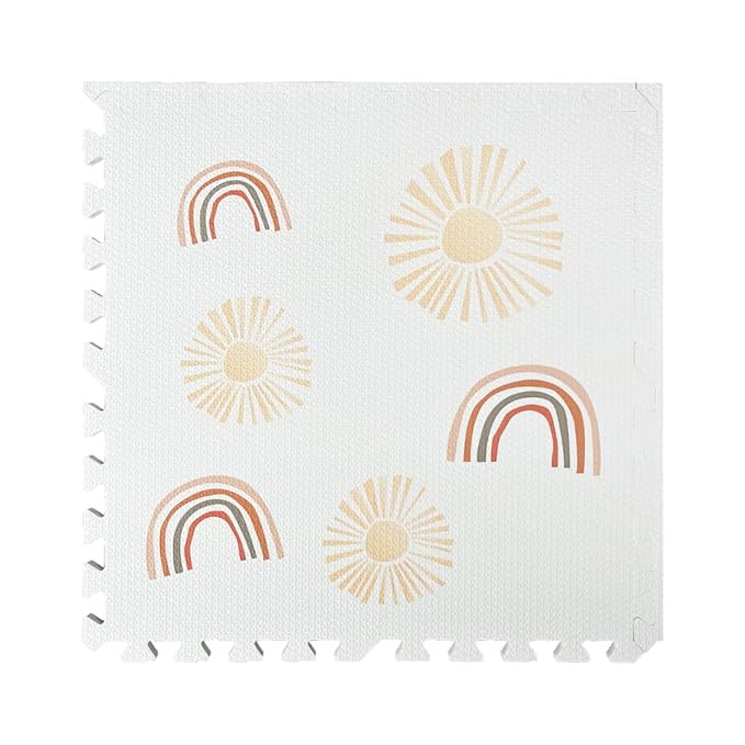 Play Mat for Baby, Toddler and Infants, Six Interlocking Tiles Made with Soft Non-Toxic EVA Foam, 4x6 feet (Sunshine & Rainbows (Cloud White))