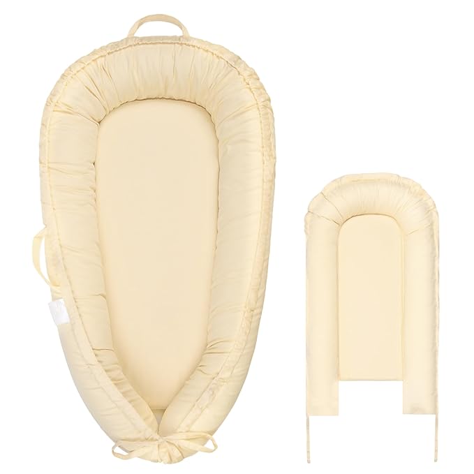Baby Lounger Cover for Boys and Girls, Beige 100% Cotton Baby Nest Cover, Breathable Replacement Cover for Infant and Newborn Snuggle Me Lounger, Cover Only