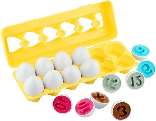 Dimple 12 Play Numbers Egg Matching Toy Play Matching Eggs Easter Toy w/Holder - Egg Toys for Toddlers STEM Egg Toys Colors & Shapes Recognition for Kids -Educational Color Sorting Toy