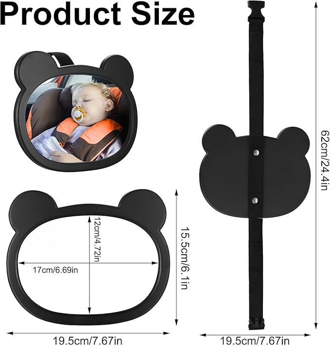 1 PcsBaby Car Mirror for Backseat, Safety Baby Car Seat Mirror for Rear Facing, Shatterproof Hook Clip Clear Wide View & 360° Rotation Baby Mirrors Essentials Accessories