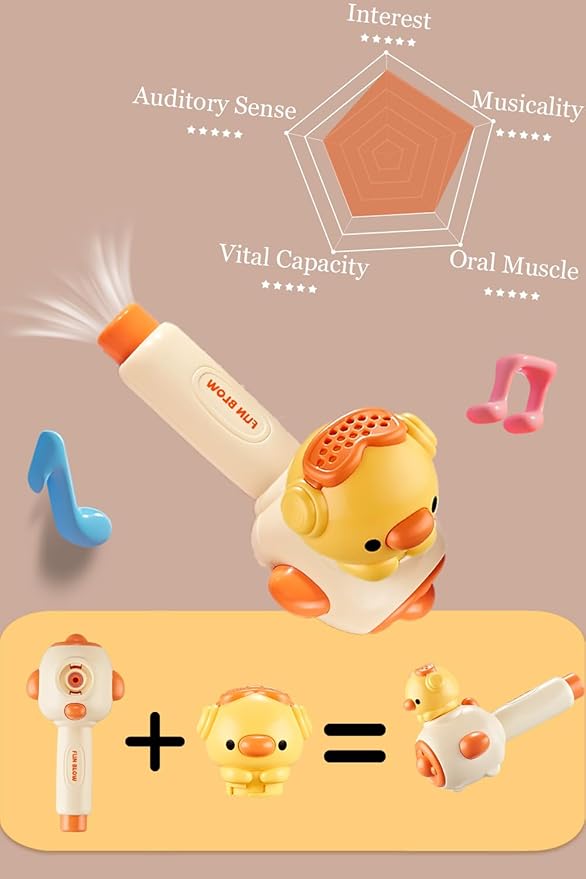 Breathing Exerciser for Kids, Sensory Toys with Whistle, Floating Blow Pipe Balls, Balloon Launcher, Autism Speech Therapy Toys for 3 4 5 6 7 Year Old Boys Girls Gifts-Yellow