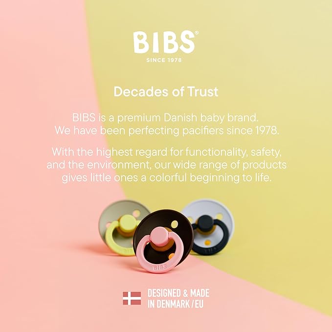 BIBS Colour Studio Pacifier 2-Pack, BPA Free, Round Nipple. Natural Rubber Latex, Made in Denmark, Size 1 (0-6 Months) - Cloud/Iron