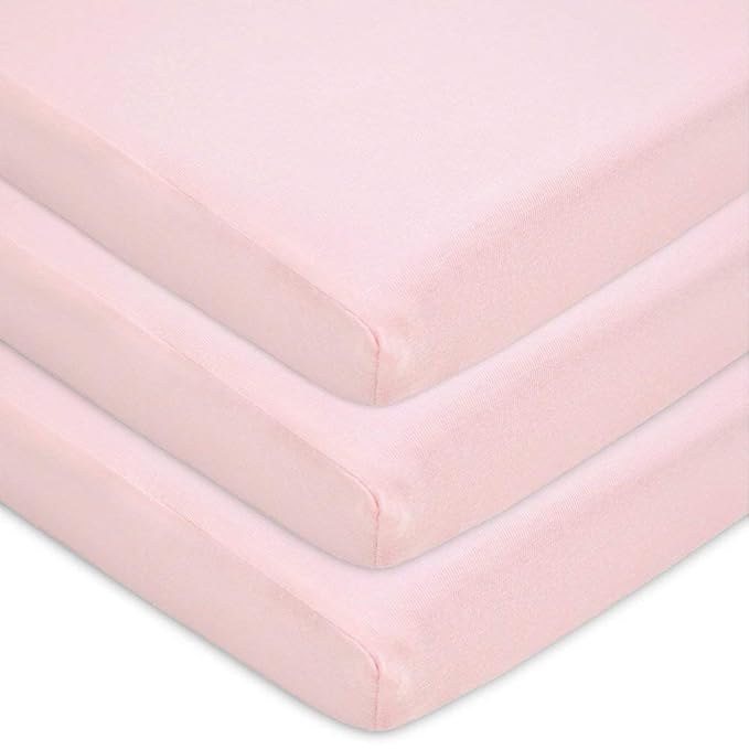 American Baby Company 3 Pack 100% Natural Cotton Fitted Pack and Play Sheets 39" x 27" - Soft & Breathable Pack N Play Sheets for Playard & Mini Crib Mattress, Pink, for Boys & Girls