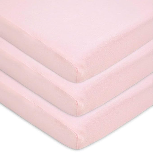 American Baby Company 3 Pack 100% Natural Cotton Fitted Pack and Play Sheets 39" x 27" - Soft & Breathable Pack N Play Sheets for Playard & Mini Crib Mattress, Pink, for Boys & Girls