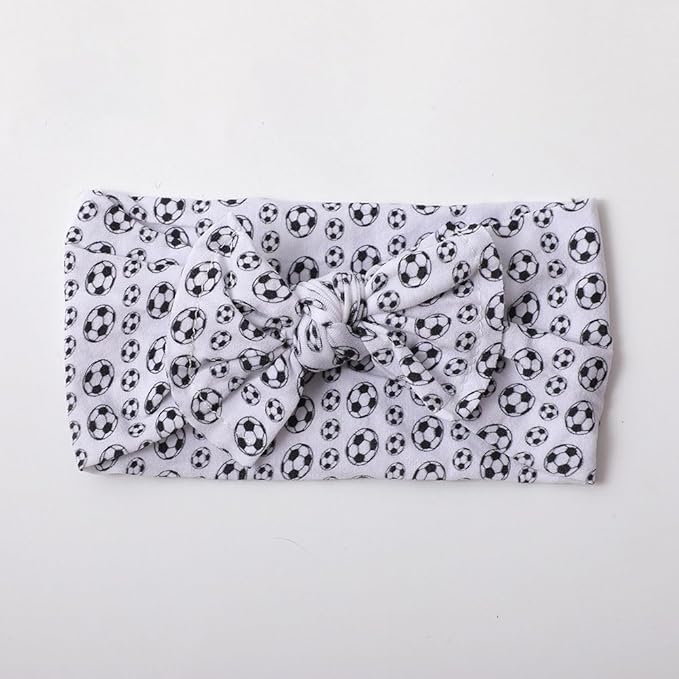 BBTDIN Baby Girls Soccer Headband Turban Infant Football Hairband Bowknot Newborn Soccer Bow Headwarp BTB10 (A1-White)