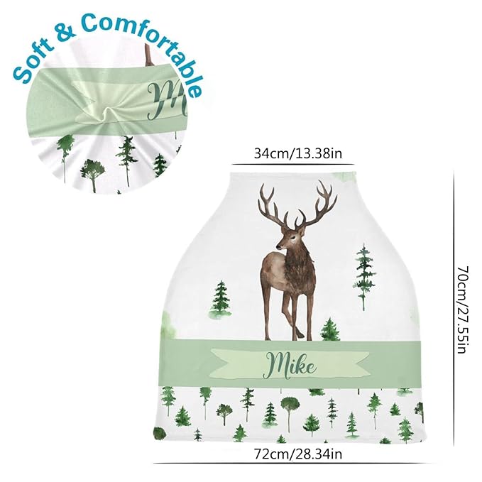 Personalized Baby Car Seat Cover for Boys Girls, Custom Nursing Covers for Breastfeeding with Name, Infant Stroller Cover, Baby Carseat Canopy for Newborn, Multiuse Car Seat Canopies, Woodland Deer