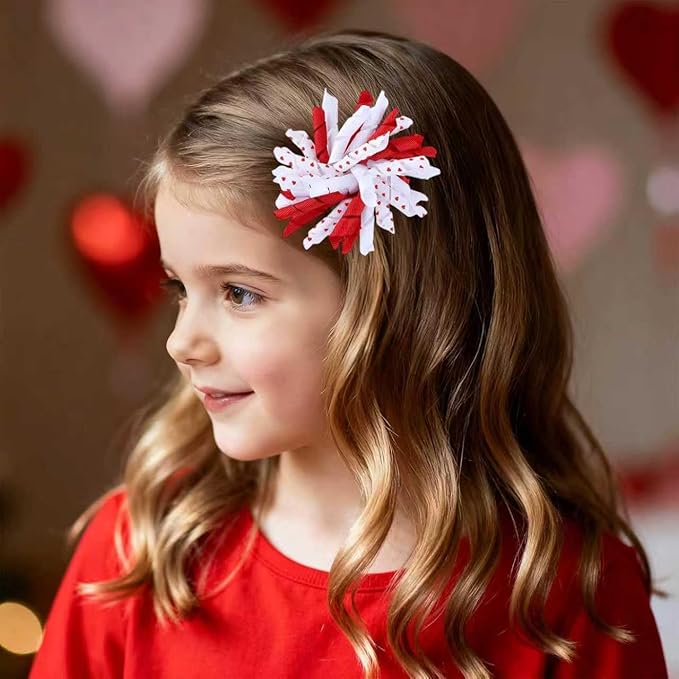 Valentines Korker Hair Bows 3'' Toddler Baby Girls Curly Corker Bow Alligator Clips Red Heart Grosgrain Ribbon Fireworks Flowerball Accessories Kids Xmas Gift