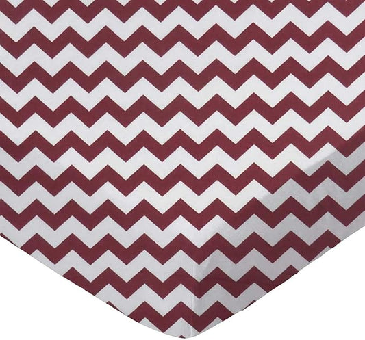 SheetWorld Baby Fitted Playard Sheet 24 x 42 inches, 100% Cotton Woven Sheet, Unisex Boy Girl, Burgundy Chevron Zigzag Made in USA, Compatible with Travel Crib