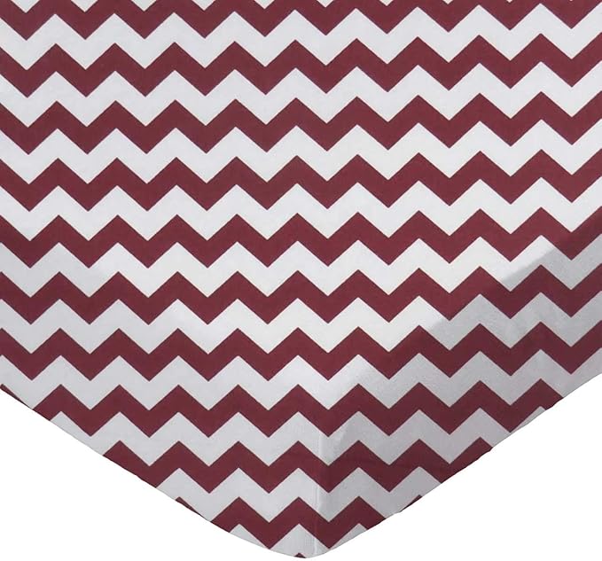 SheetWorld Baby Fitted Pack N Play Sheet Fits Graco 27 x 39 inches, 100% Cotton Woven Sheet, Unisex Boy Girl, Burgundy Chevron Zigzag, Made in USA