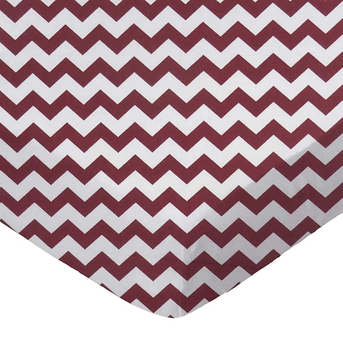 SheetWorld Fitted 100% Cotton Percale Pack N Play Sheet Fits Graco Square Play Yard 36 x 36, Burgundy Chevron Zigzag, Made in USA