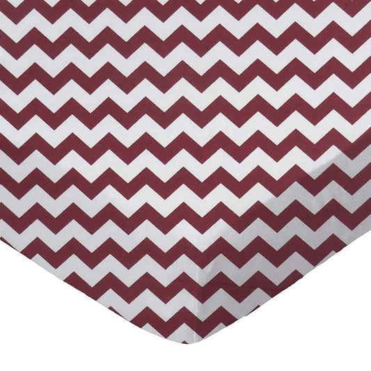 SheetWorld Fitted 100% Cotton Percale Pack N Play Sheet Fits Graco Square Play Yard 36 x 36, Burgundy Chevron Zigzag, Made in USA