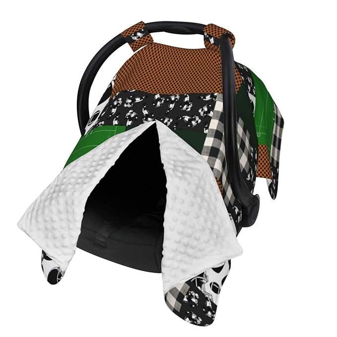Personalized Football Baby Infant Car Seats Canopy for Babies with Name, Custom Multi-use Blankets for Baby Boys Girls, Peekaboo Minky Nursing Breastfeeding Stroller Cover Canopies for Newborn