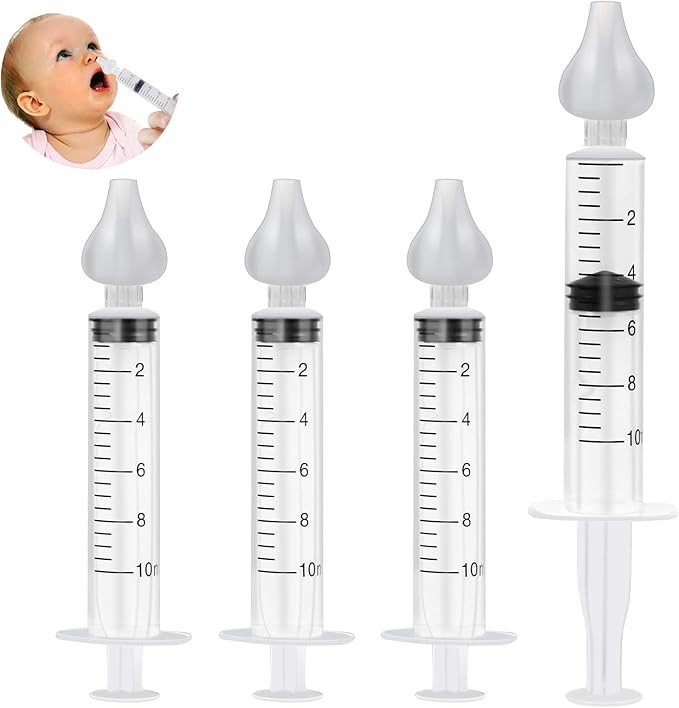 Syringe Nasal Irrigator, Portable Nasal Irrigation for Baby, 10 ml Infant Nasal Irrigation with Food Grade Silicone Nasal Suction Tips, Nasal Syringe 4 PCS