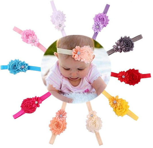 QandSweet Baby Girl Headbands with Polygonal Flower Inlay Rhinestone for Photography (10 Pack)