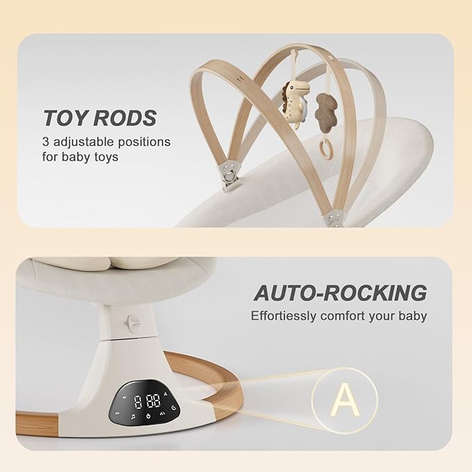 Baby Swings for Infants, Monamii Baby Swing, Infant Swing with 5 Speeds, 10 Lullabies, Electric Swing for Baby, Indoor & Outdoor Use (Beige)