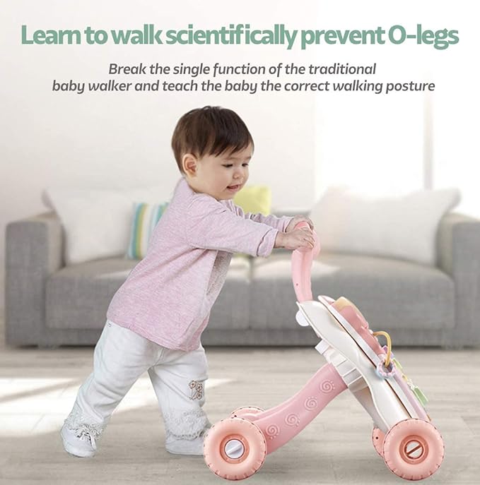 Baby Sit-to-Stand Learning Walker, 2 in 1 Baby Walker for Girls Boys, Educational Baby Push Walkers with Entertainment Activity Table, Baby Music Learning Toy Gift for Infant Boys Girls (Pink)