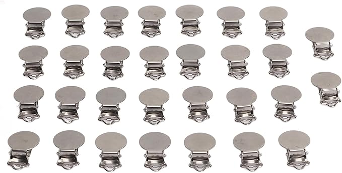 Round Pacifier Clips, Suspender Snaps,30pcs Metal Round Clips for Toddler Prevention Electroplated Stainless Steel Suspender Clips for Teething